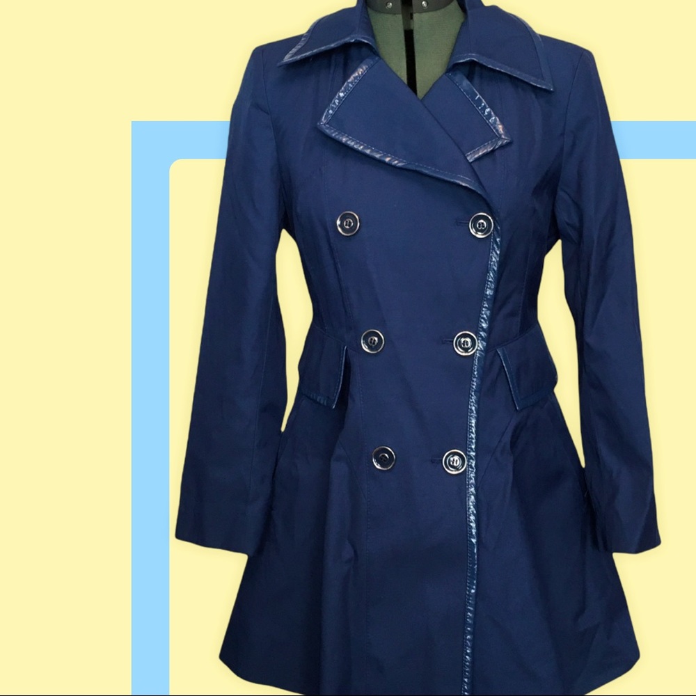 Vintage Mod Via Spiga Bright Blue A-Line Coat in PM with Corset-Like Tie In Back